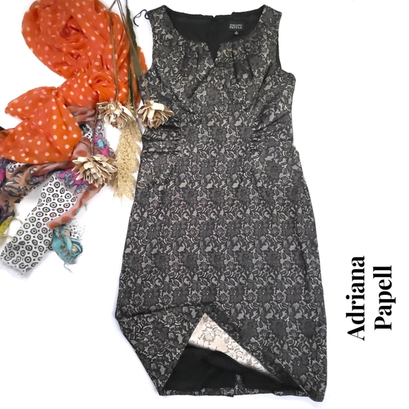 Adrianna Papell Dresses & Skirts - Adrianna Papell Black Bronze Lace Textures Dress Sz 12